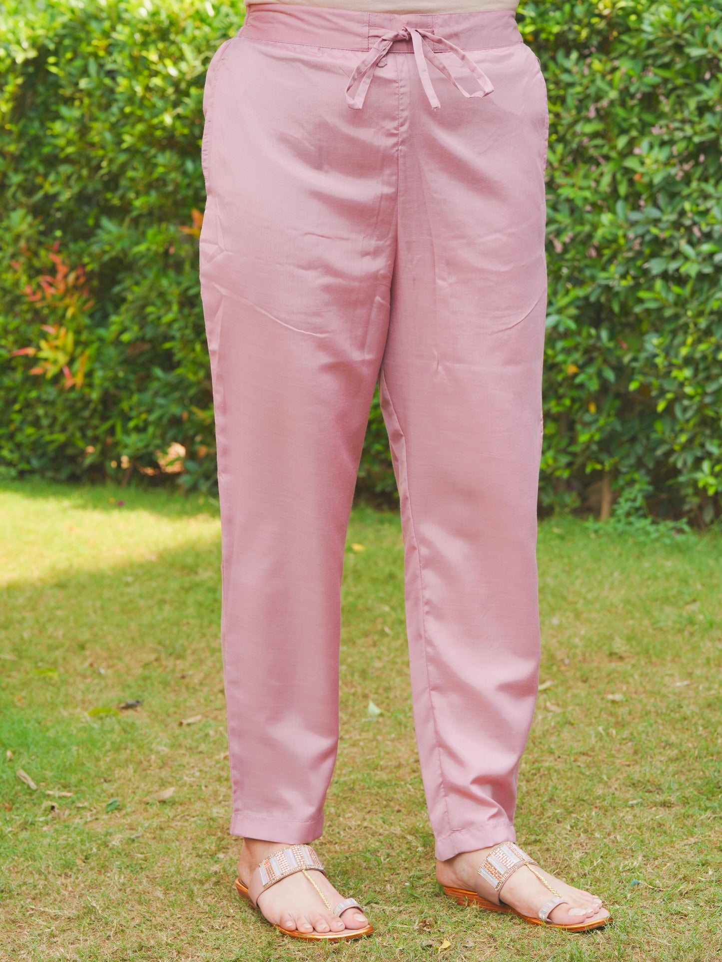 Blended Silk Solid Baby Pink Trousers