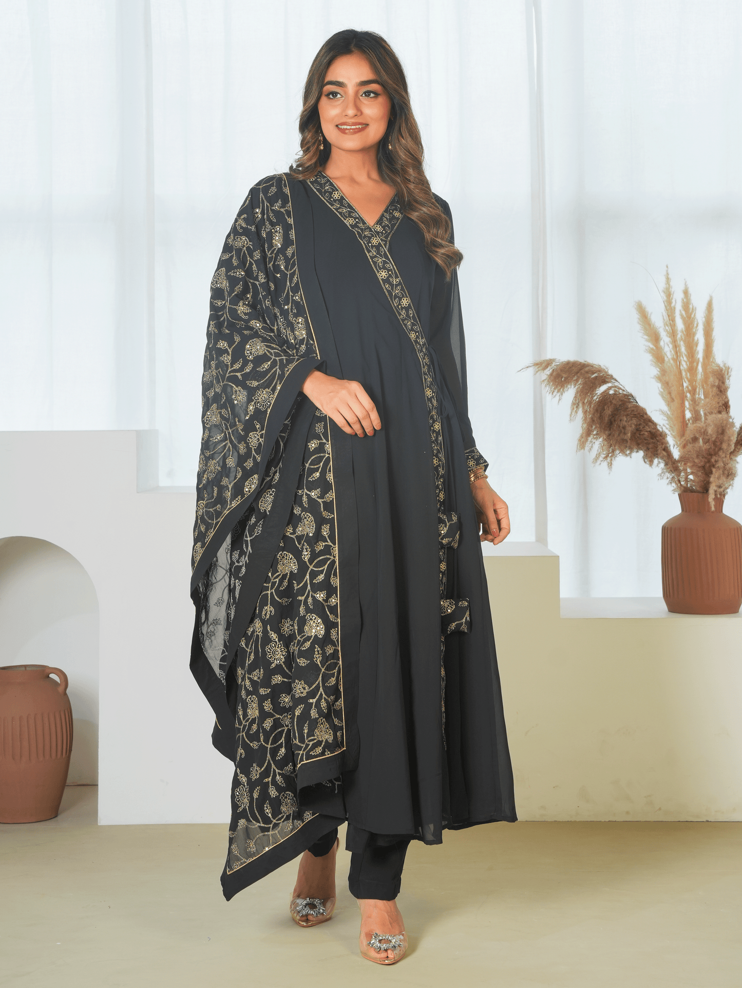 Embroidered Solid Black Dupatta