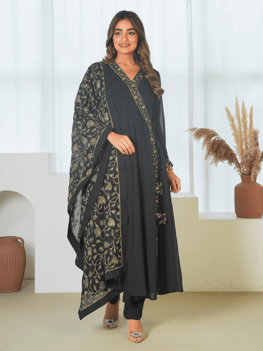Embroidered Solid Black Dupatta