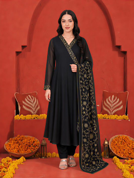 Embroidered Solid Black Dupatta