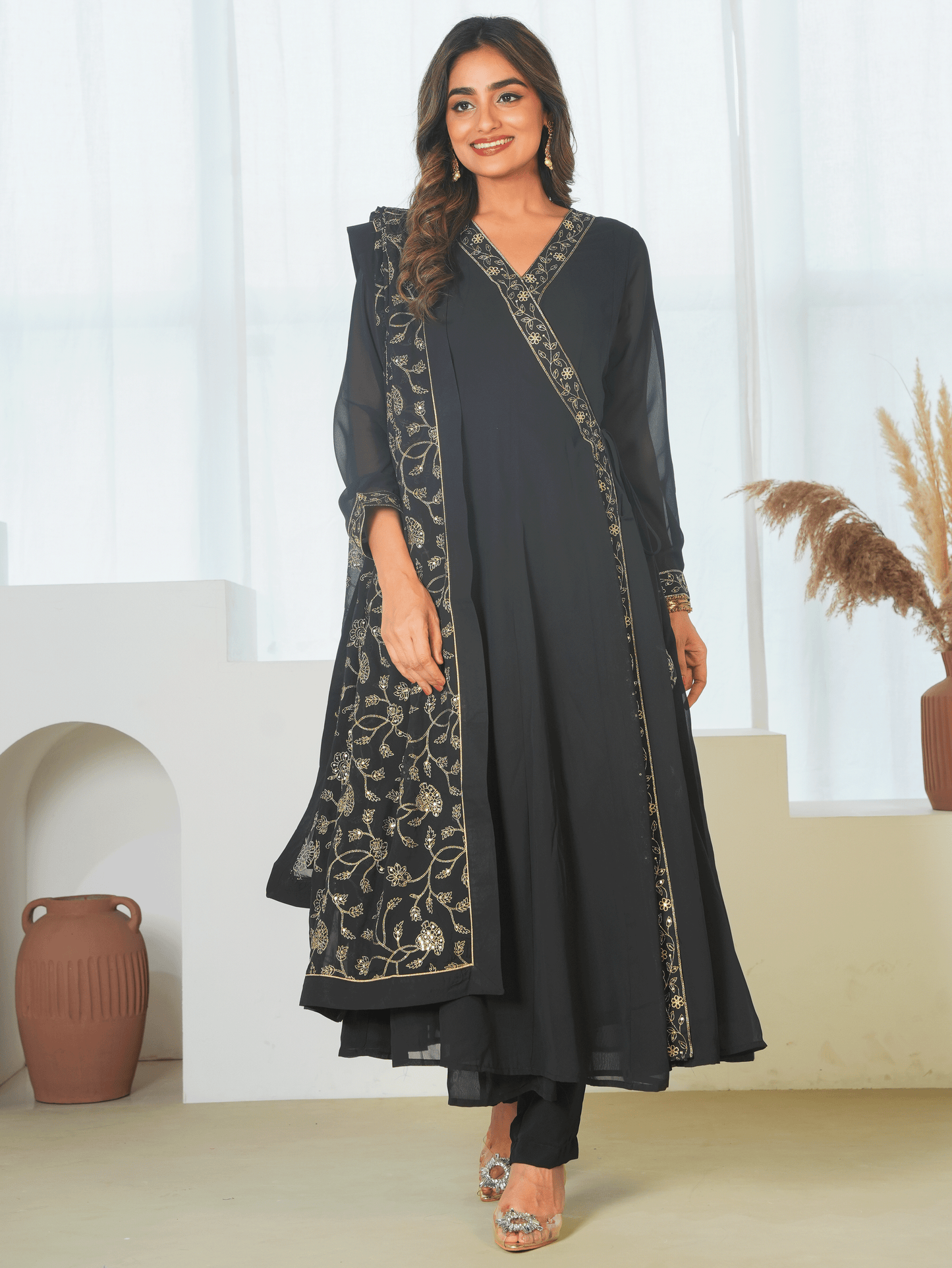 Embroidered Solid Black Dupatta