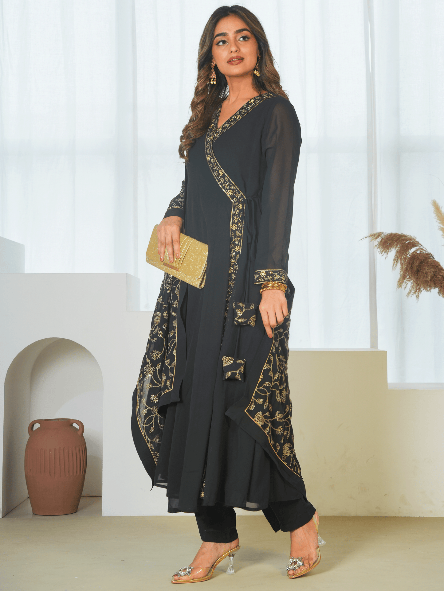 Embroidered Solid Black Dupatta