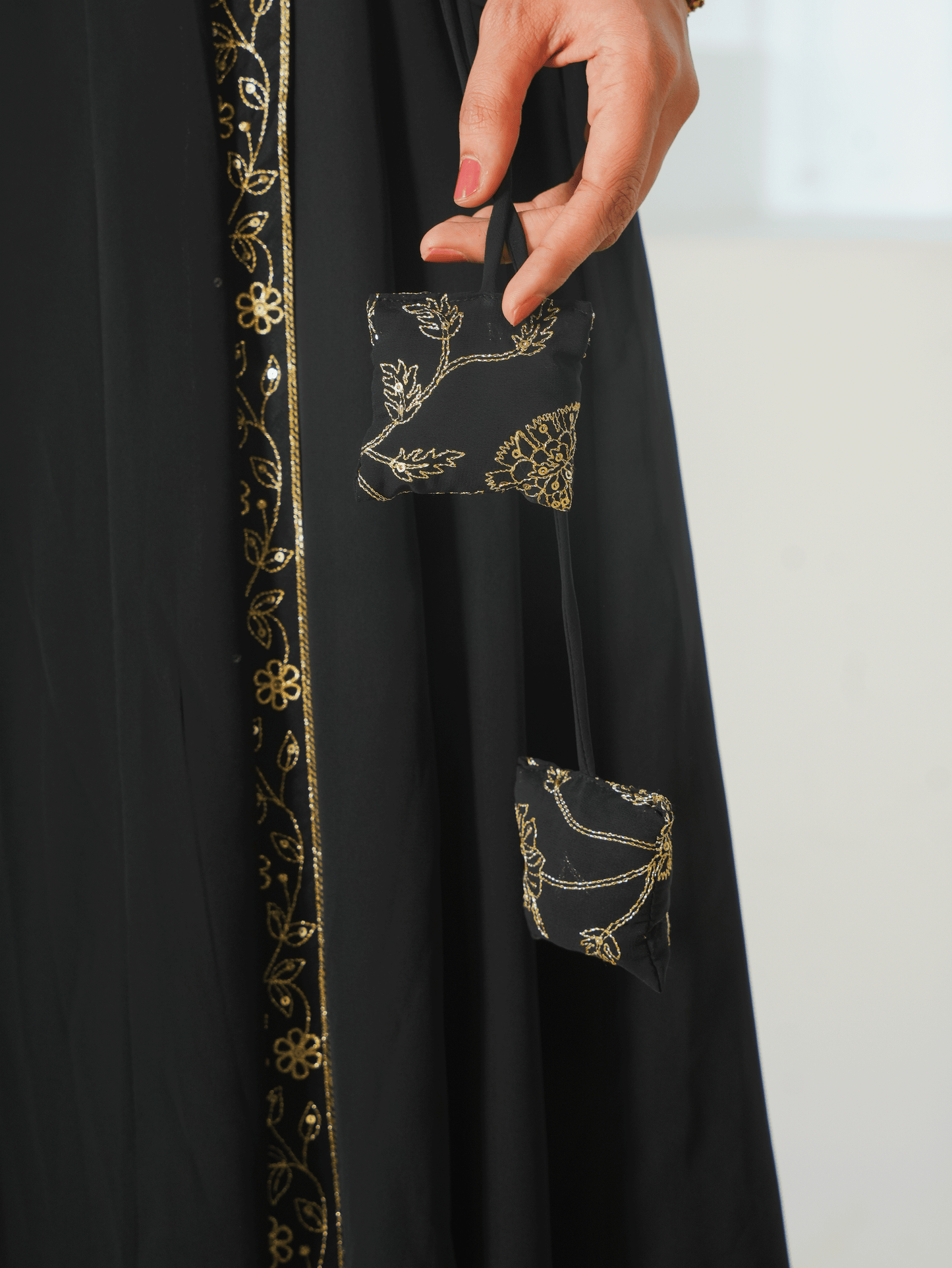Embroidered Georgette Solid Black Straight Kurta