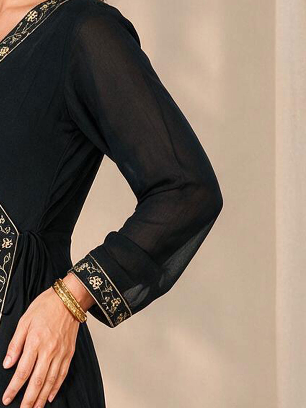 Embroidered Georgette Solid Black Anarkali Kurta