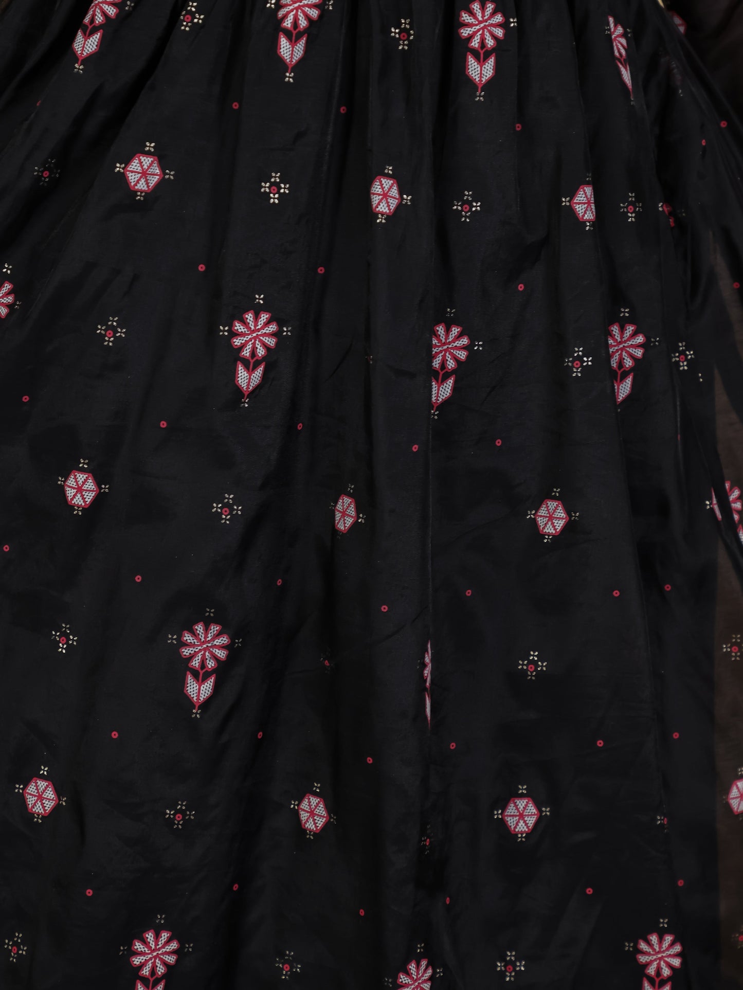 Poly Chanderi Geometric Anarkali Black Kurta