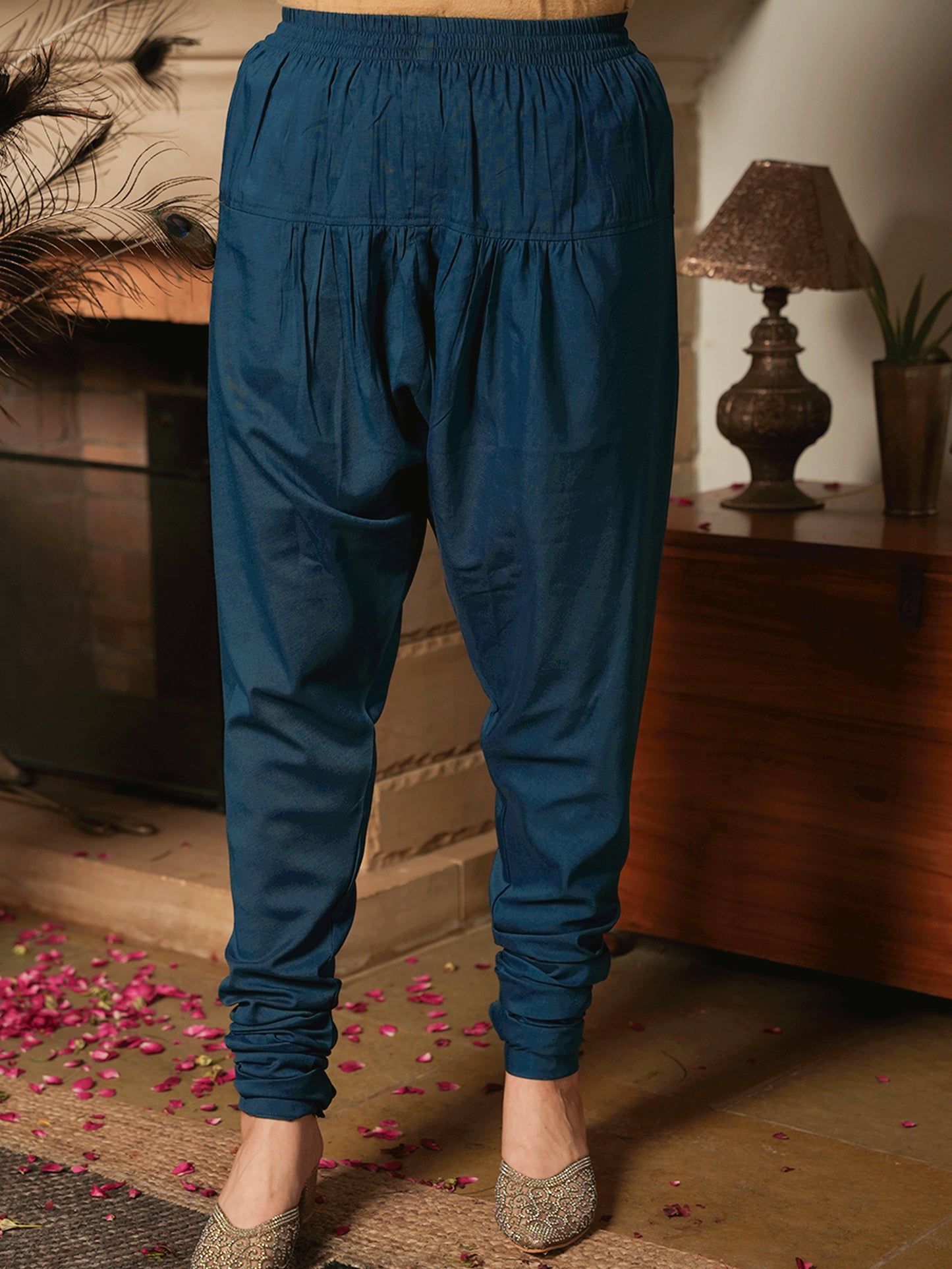 Embroidered Chiffon Gold Foil Straight Teal Kurta