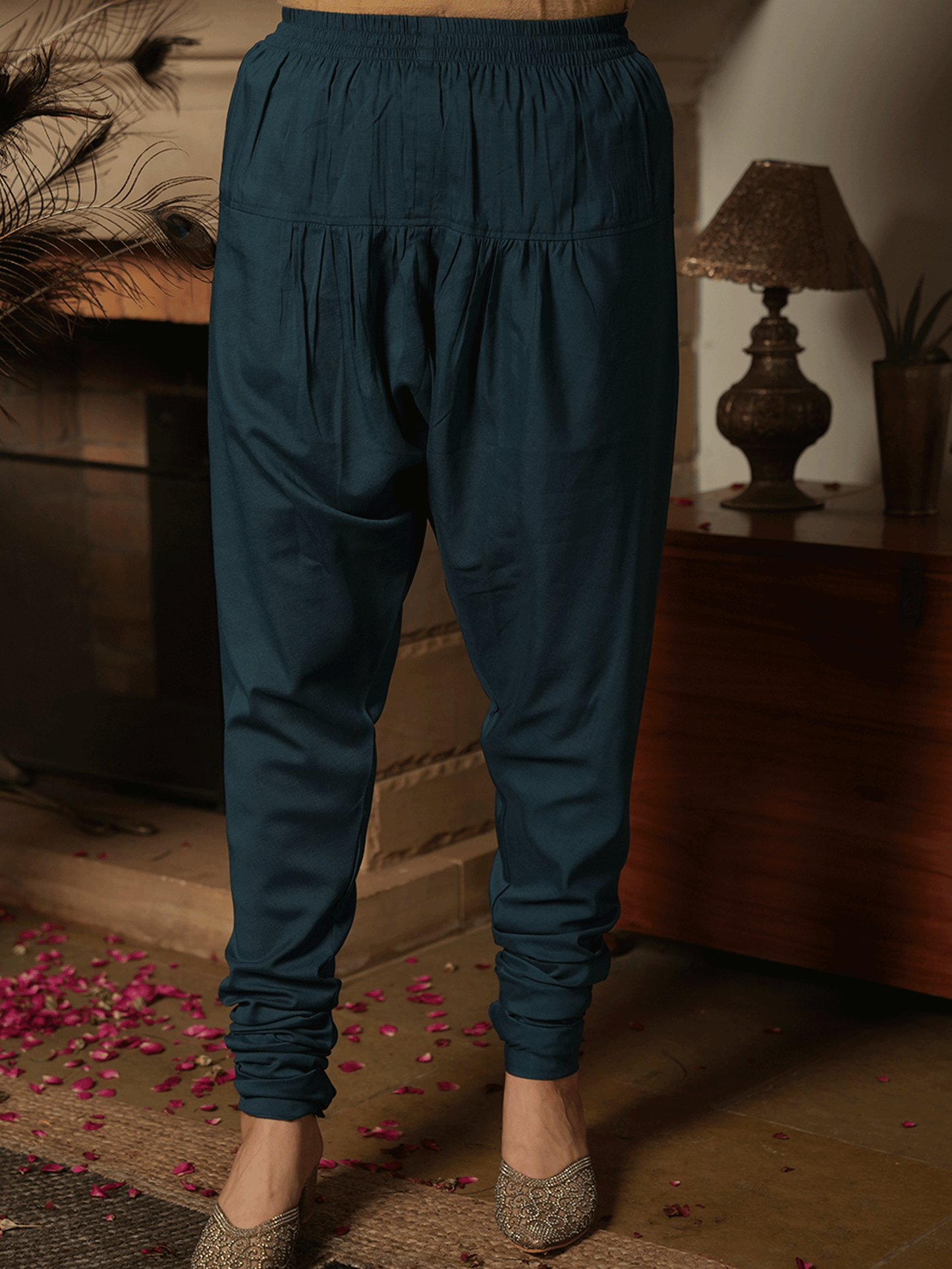 Embroidered Chinon Chiffon Gold foil Teal Kurta