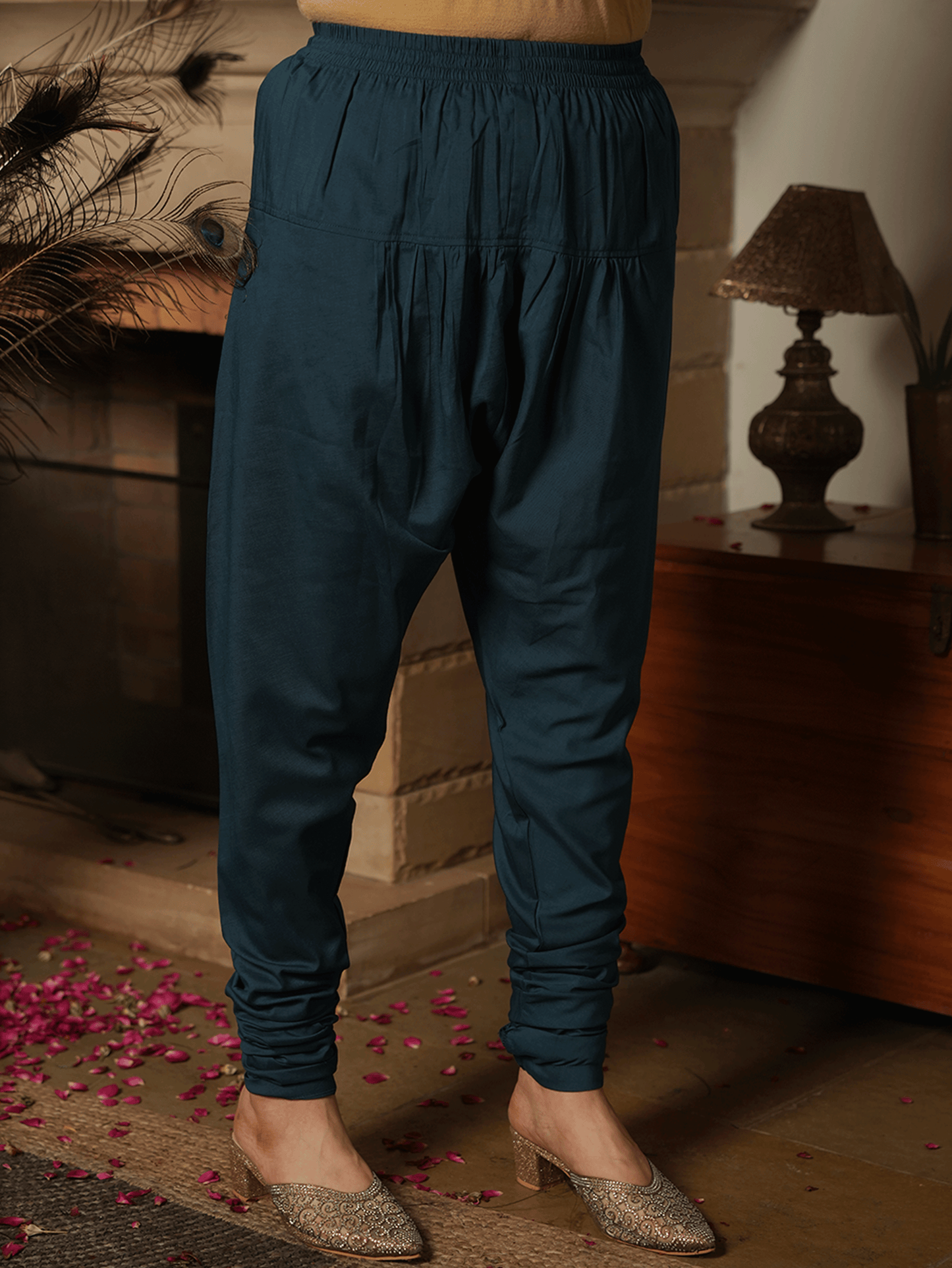 Embroidered Chinon Chiffon Gold foil Teal Kurta