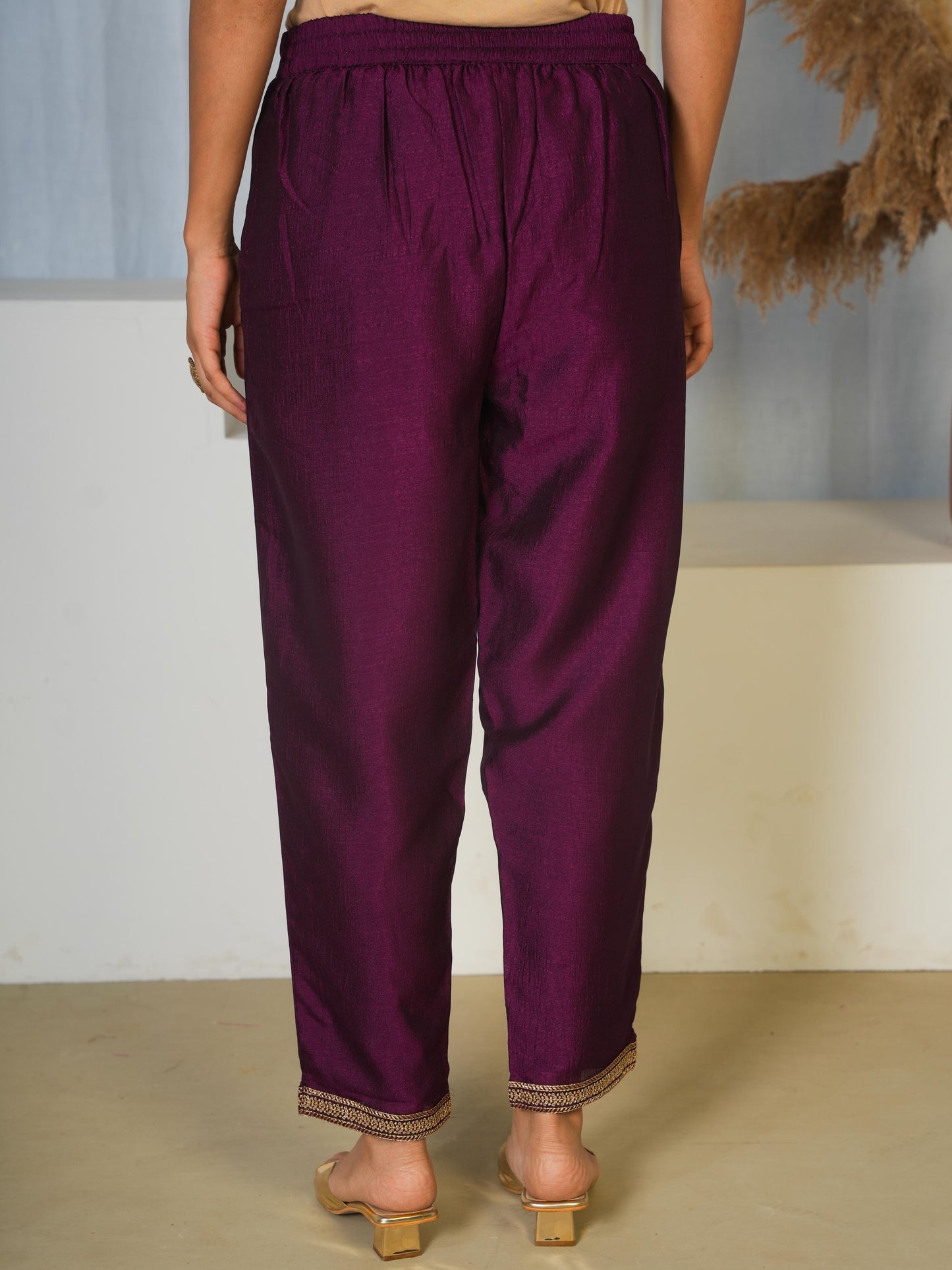 Embroidered Chanderi Solid Purple Straight Kurta