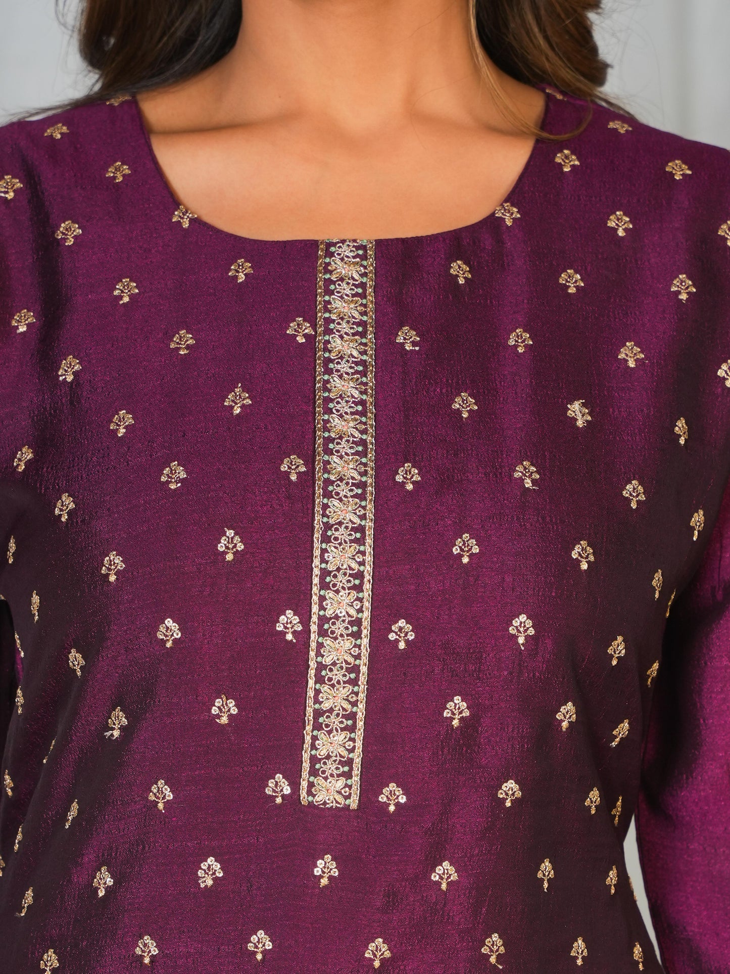 Embroidered Chanderi Solid Purple Straight Kurta