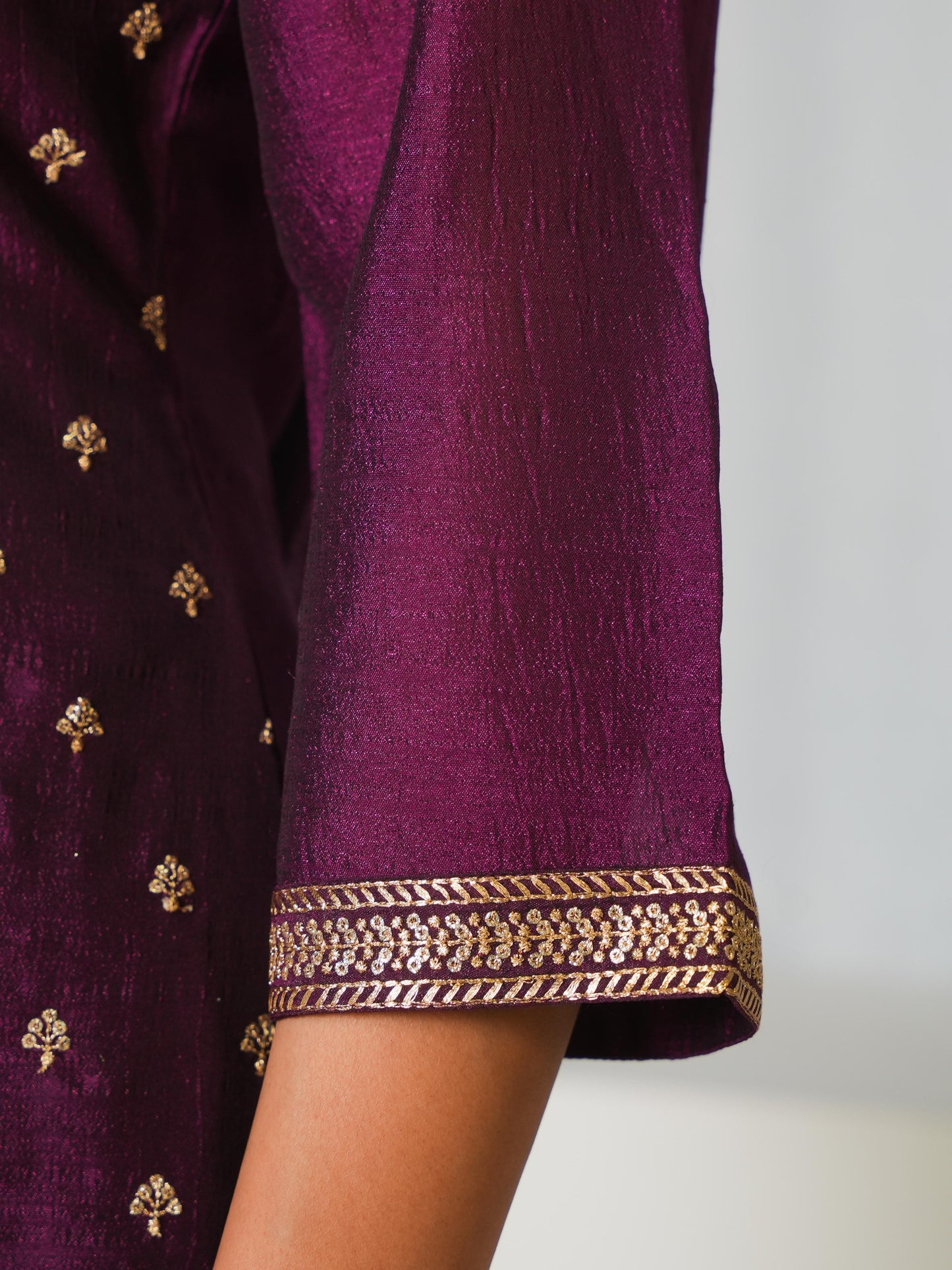 Embroidered Chanderi Solid Purple Straight Kurta