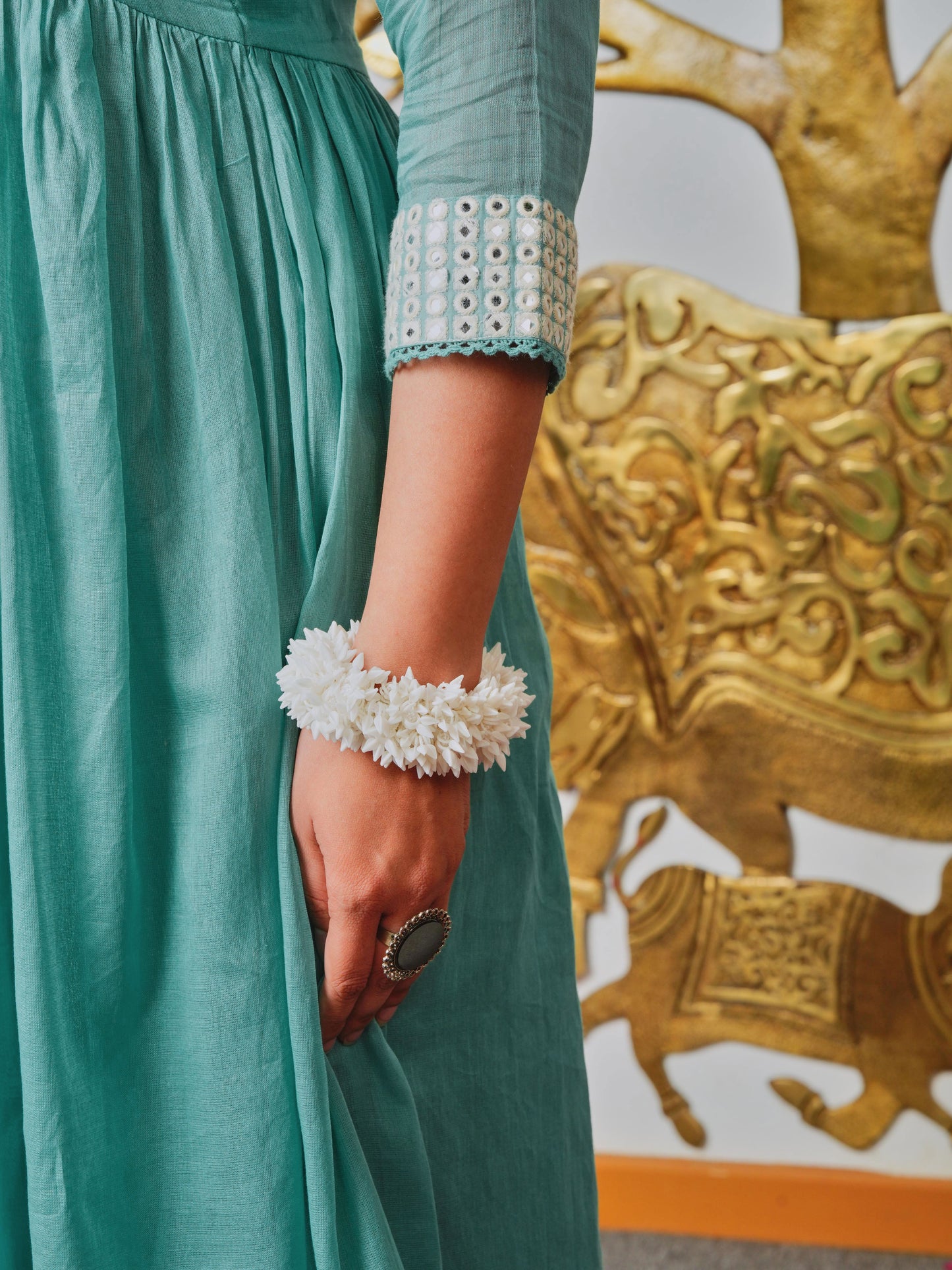 Embroidered Cotton Voile Solid Anarkali Teal Kurta