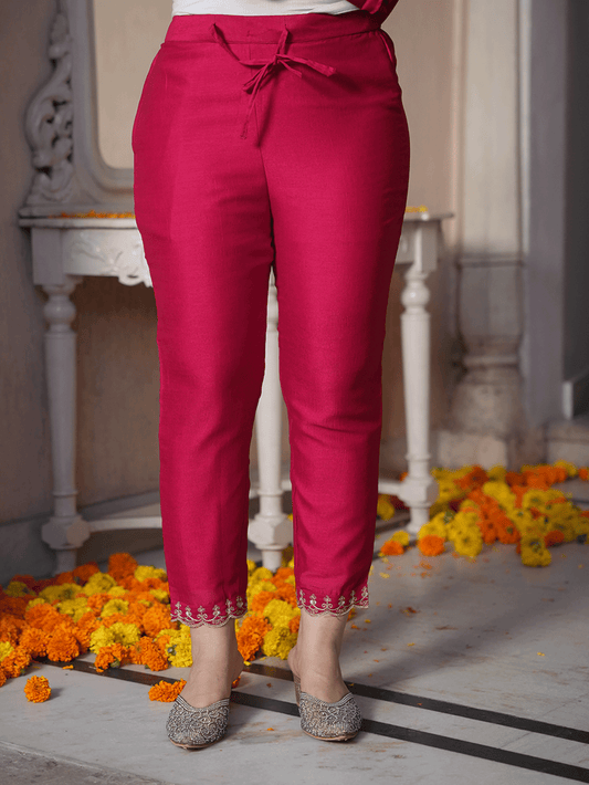 Poly Silk Solid Royal Pink Trousers
