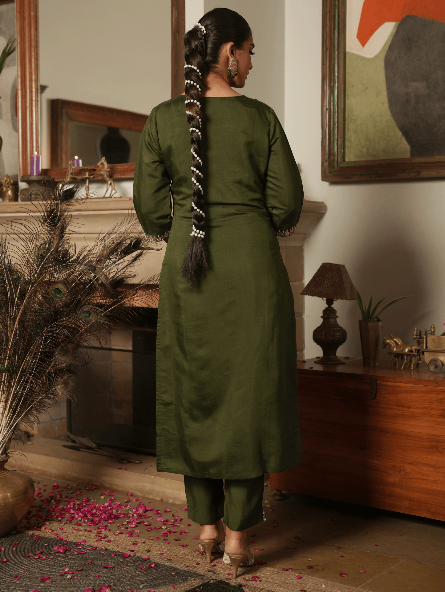 Embroidered Chanderi Green Kurta