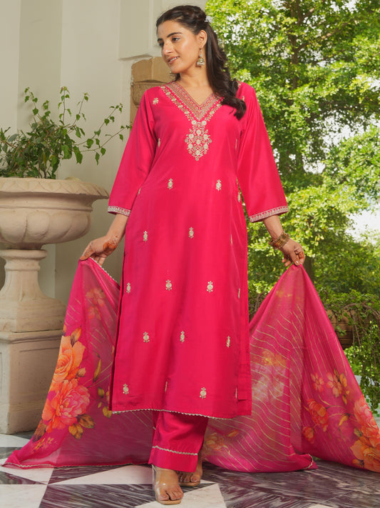 Chanderi Floral Burnt Pink Dupatta
