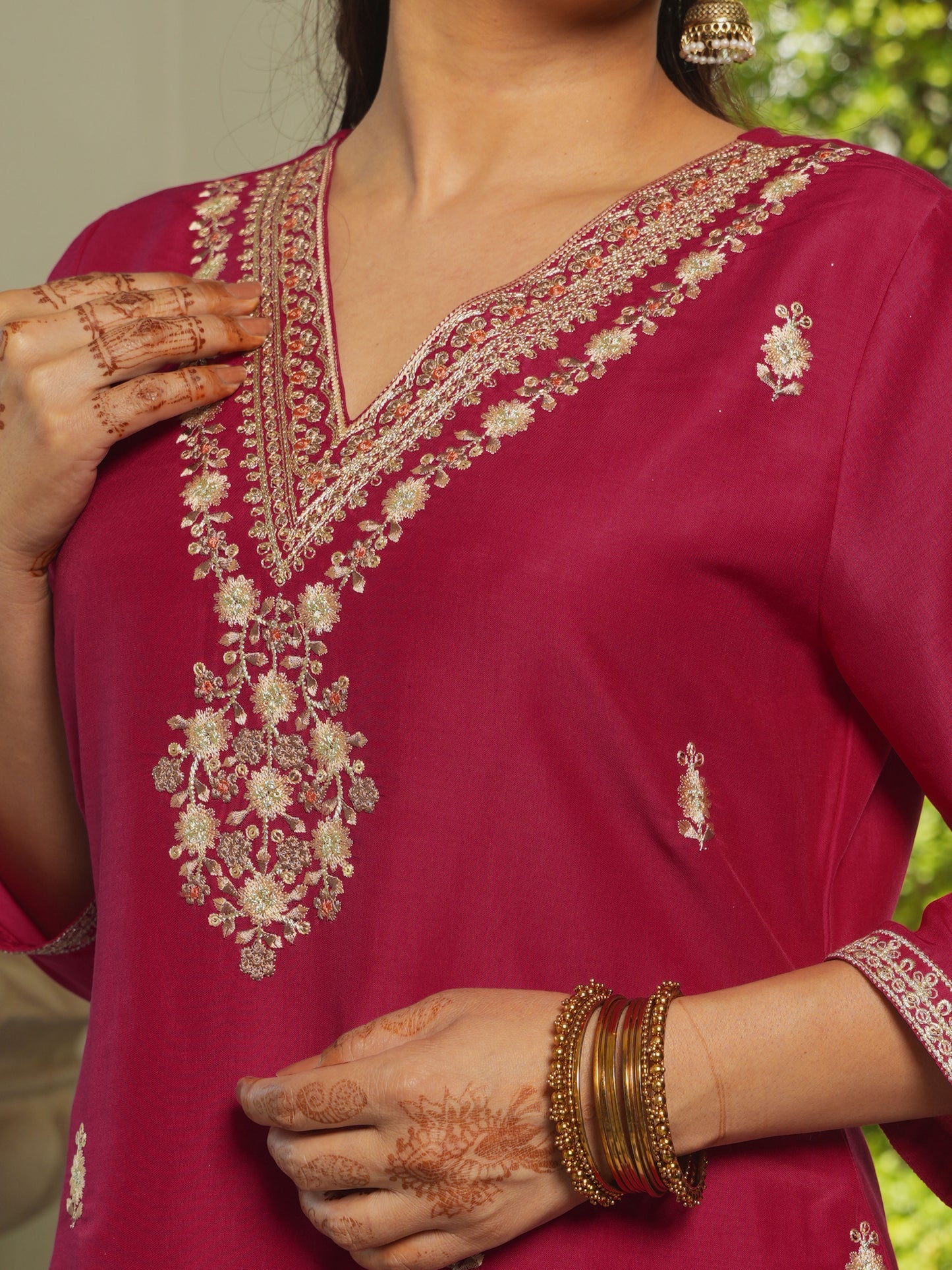 Embroidered Chanderi Solid Straight Burnt Pink Kurta