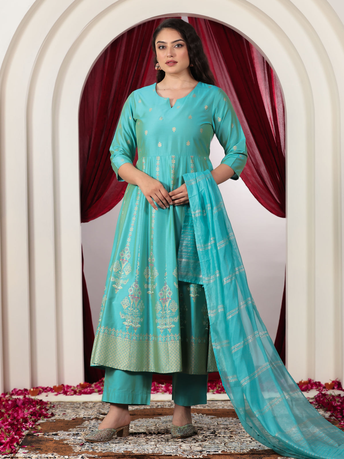 Chanderi Silk Solid Turquoise Dupatta