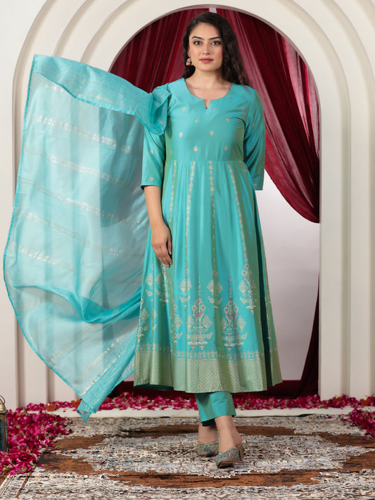 Blended Silk Solid Turquoise Dupatta