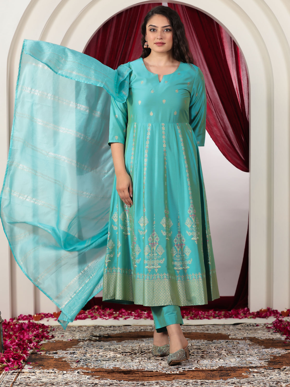 Chanderi Silk Solid Turquoise Dupatta
