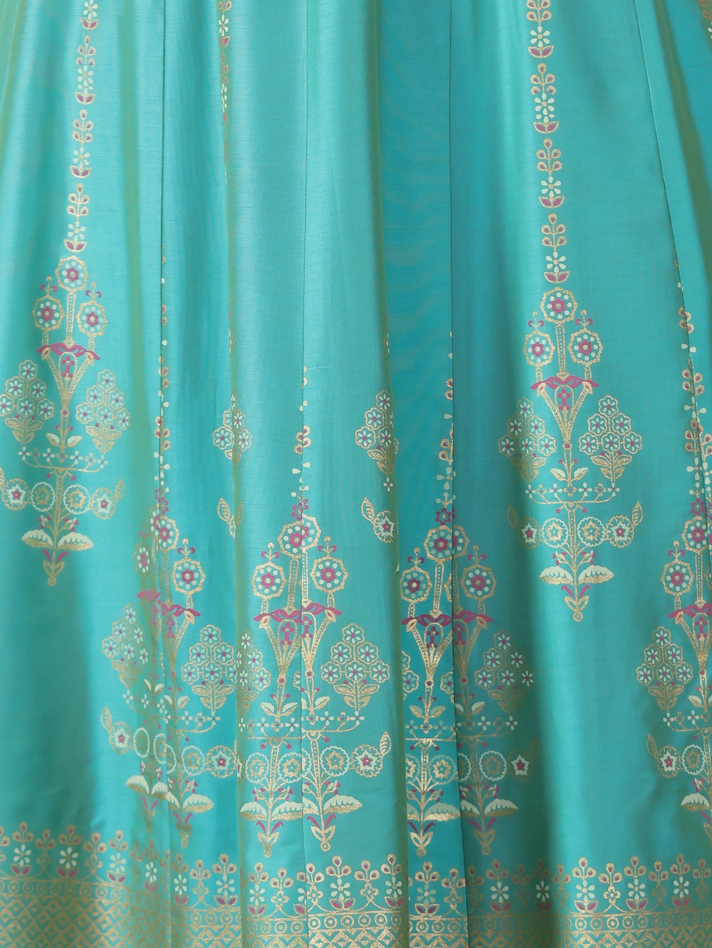 Chanderi Gold foil Anarkali Turquoise Kurta