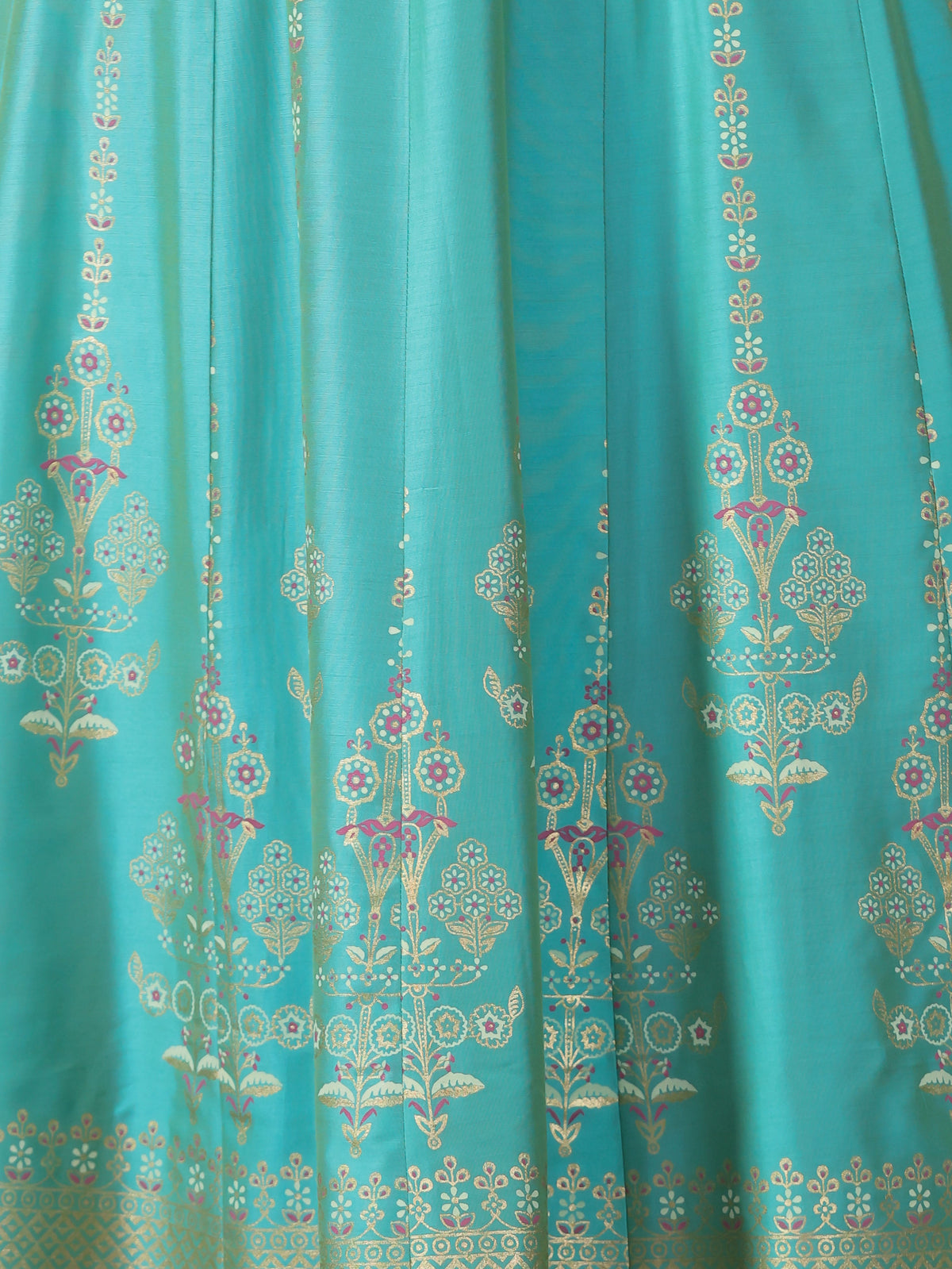 Blended silk Gold foil Anarkali Turquoise Kurta