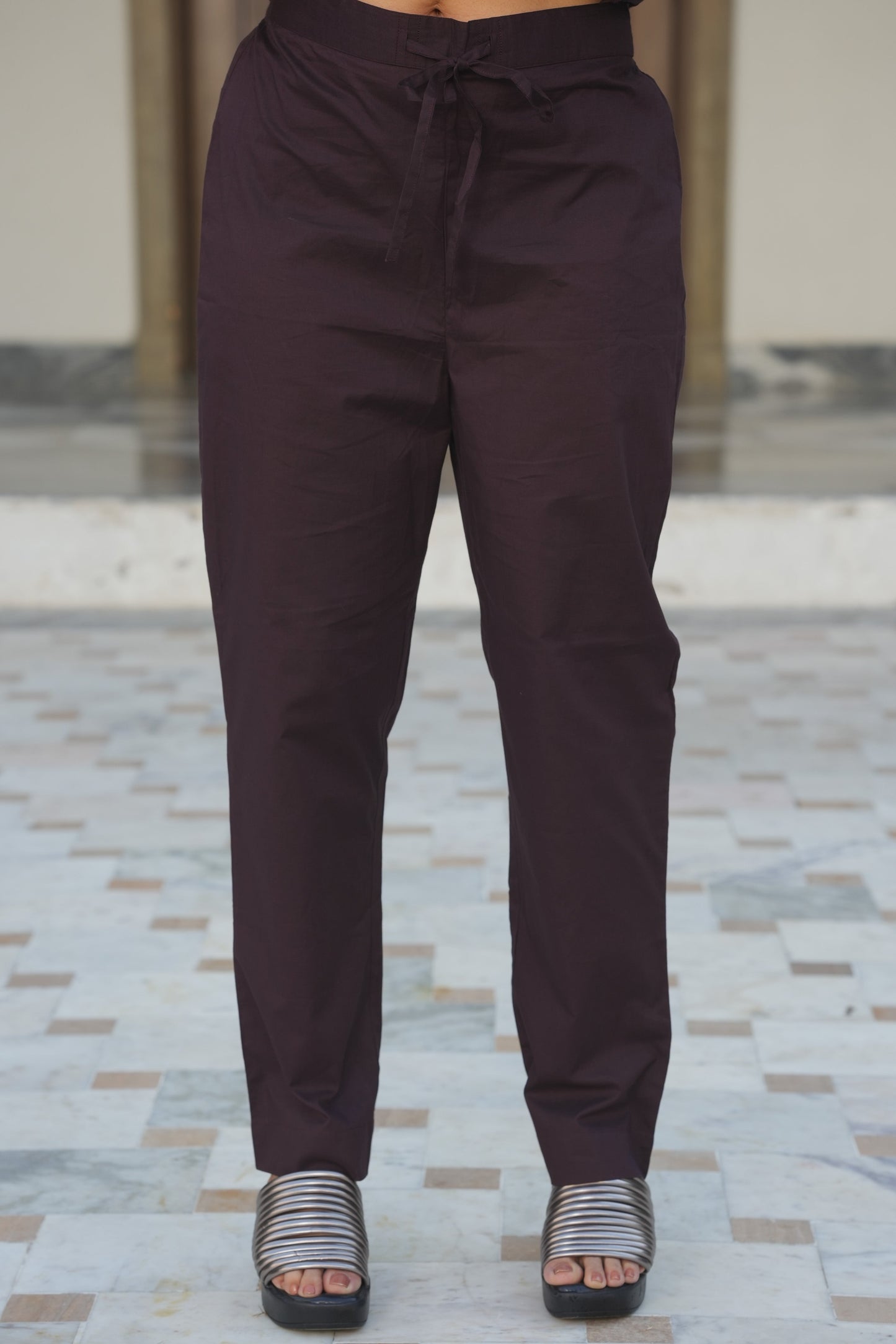 Natural Cotton Solid Brown Trousers