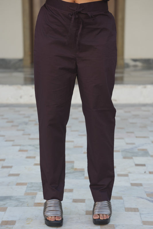 Natural Cotton Solid Brown Trousers