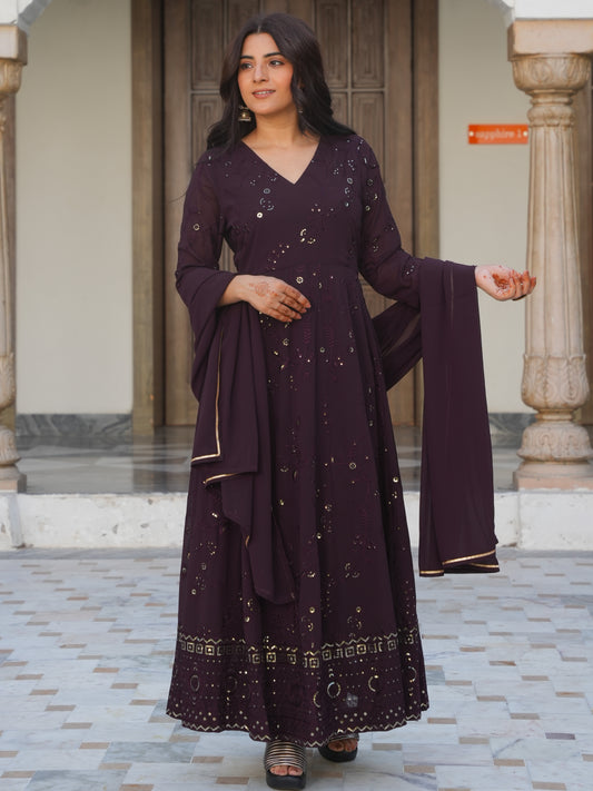 Georgette Solid Purple Dupatta