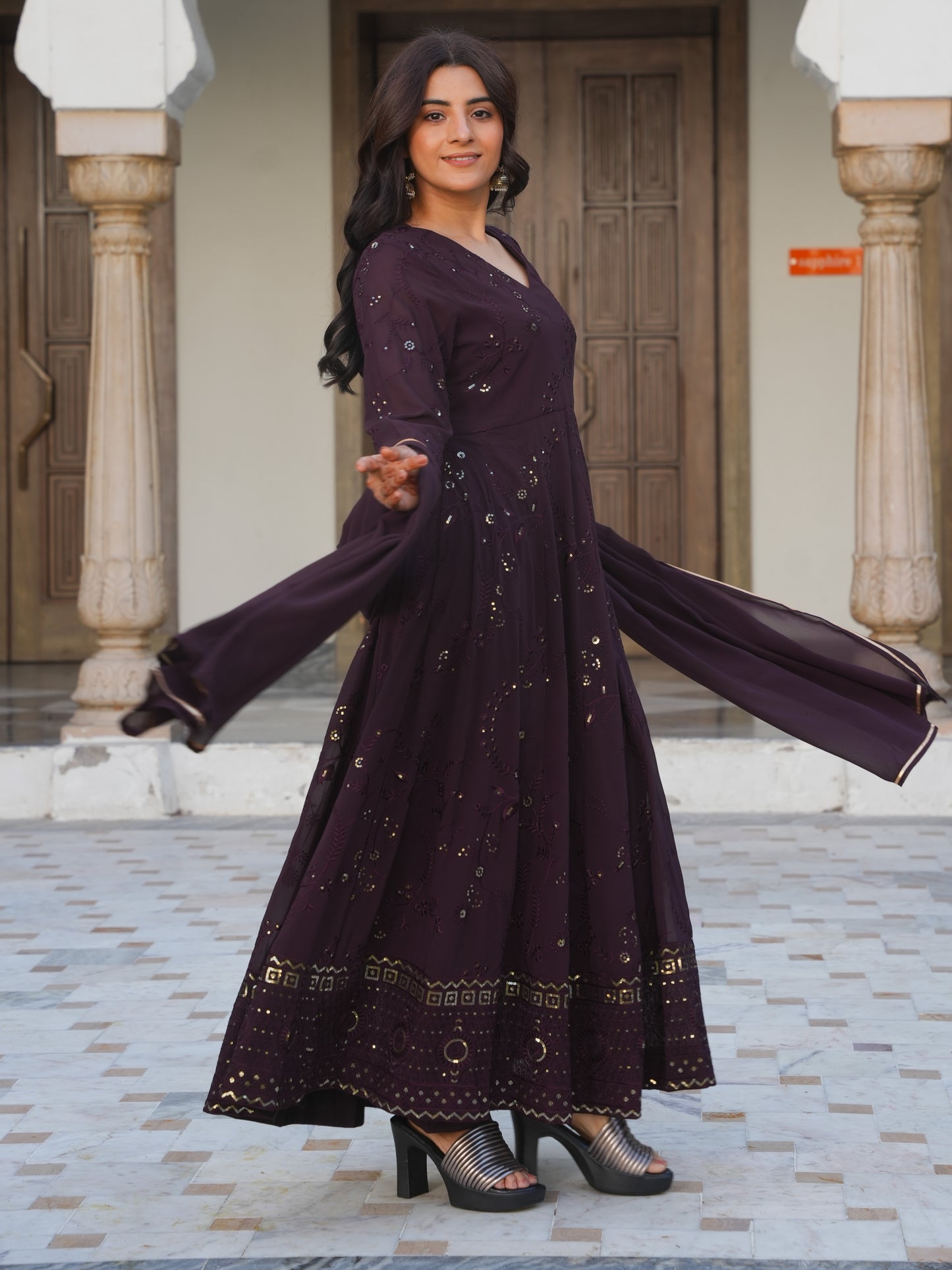Georgette Solid Purple Dupatta