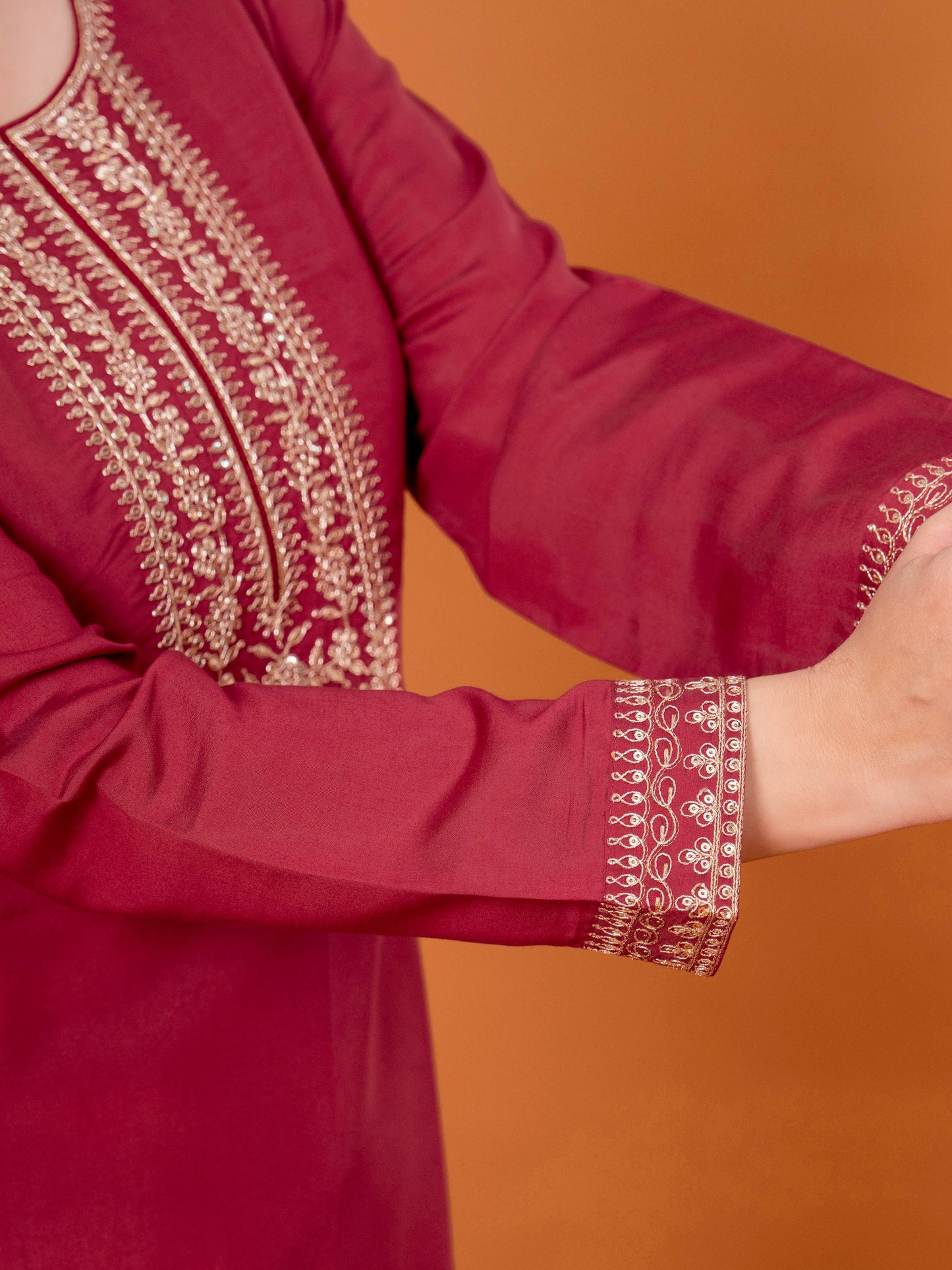 Embroidered Chanderi Solid Straight Maroon Kurta