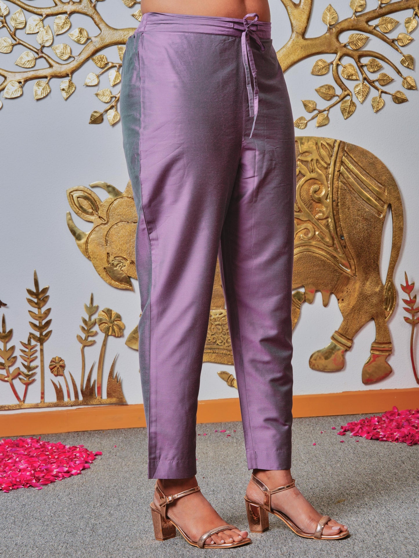 Roman silk Solid Purple Trousers