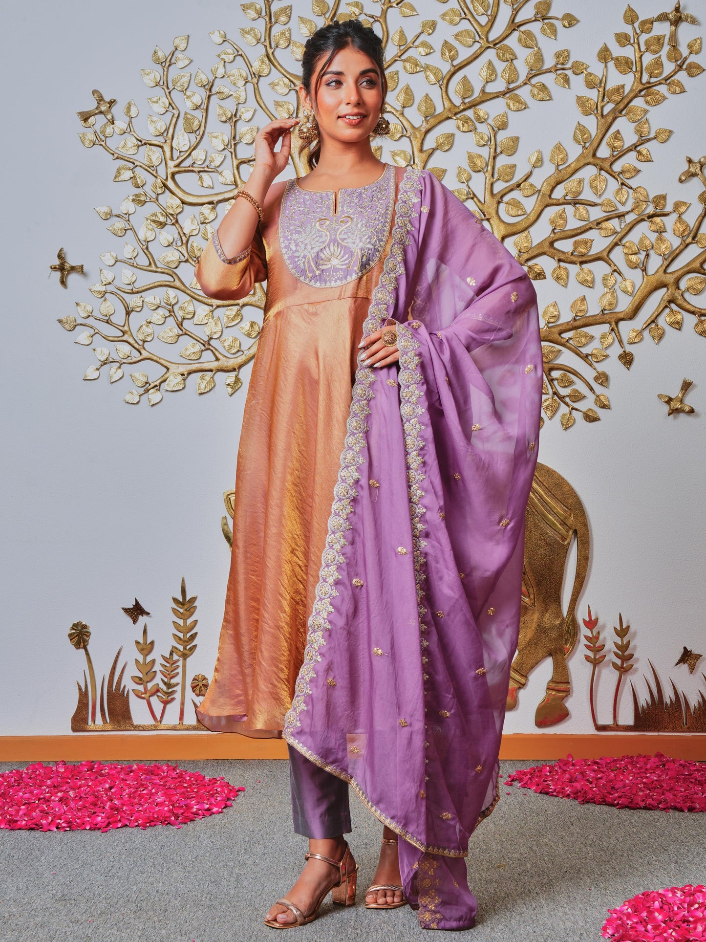 Embroidered Organza Solid Purple Dupatta