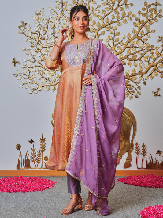 Embroidered Organza Solid Purple Dupatta