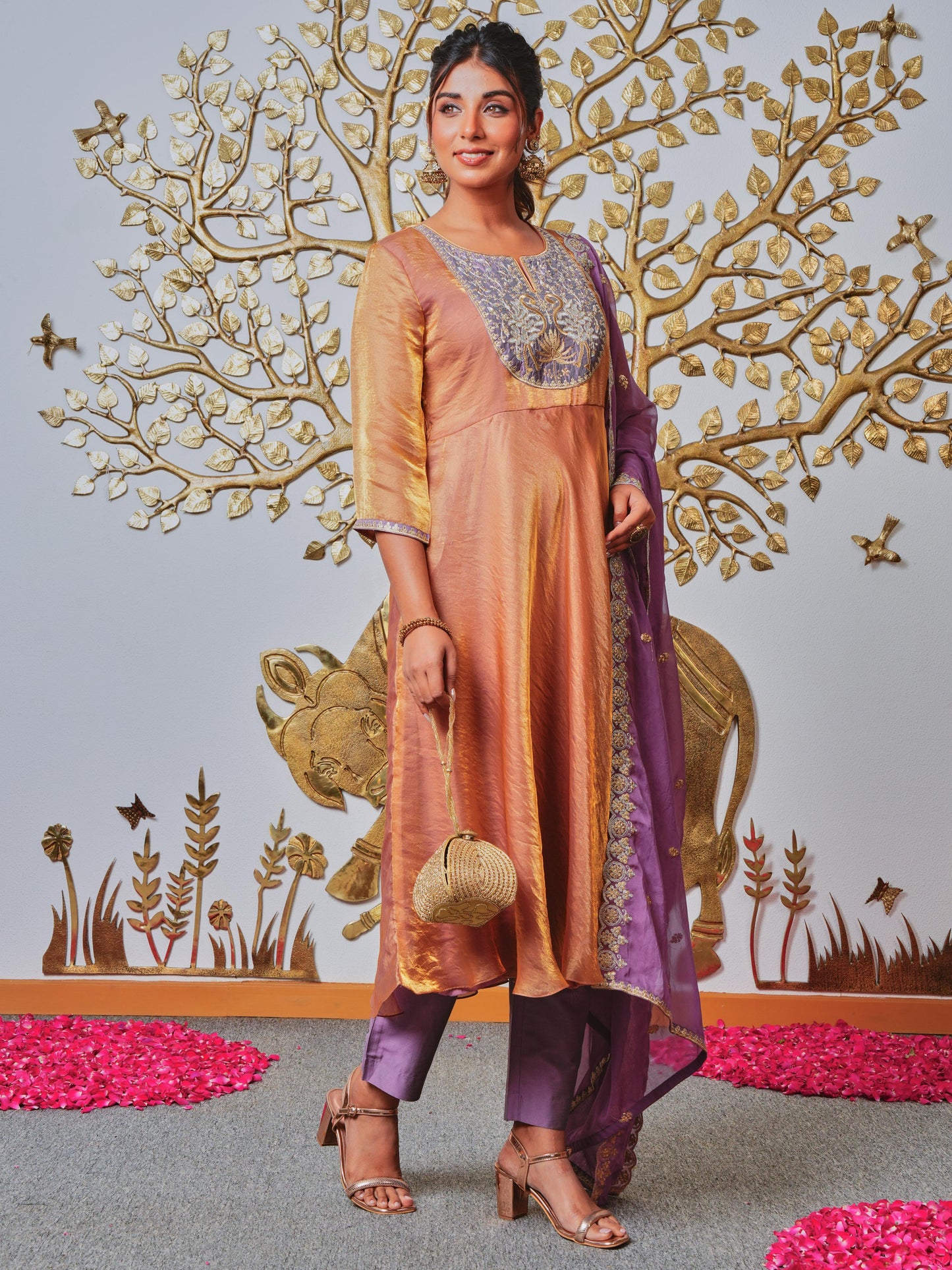 Embroidered Fendy Solid Brown Kurta
