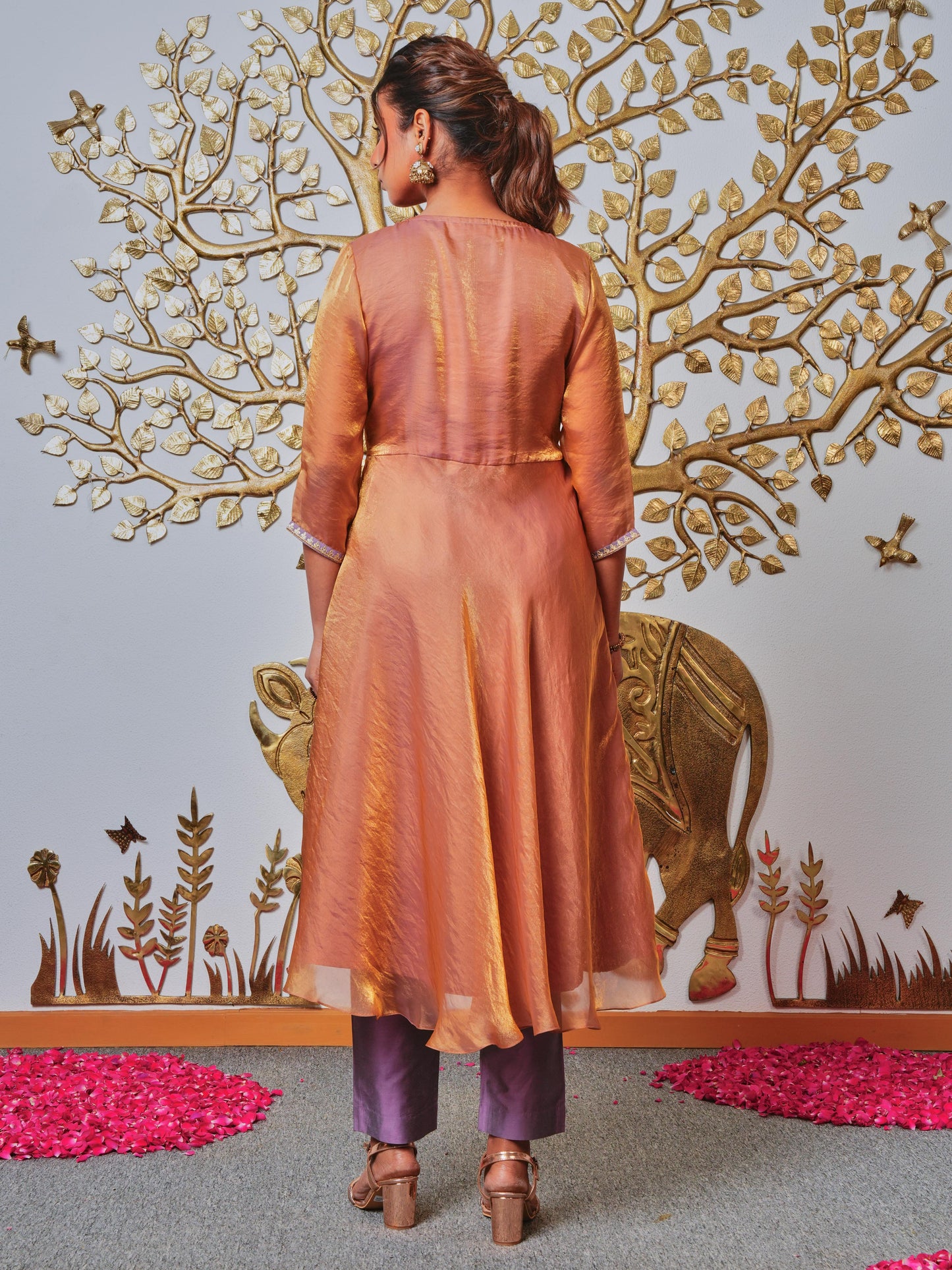 Embroidered Fendy Solid Brown Kurta