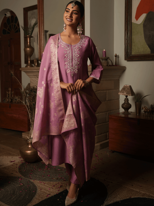 Chanderi Jacquard Onion Pink Dupatta