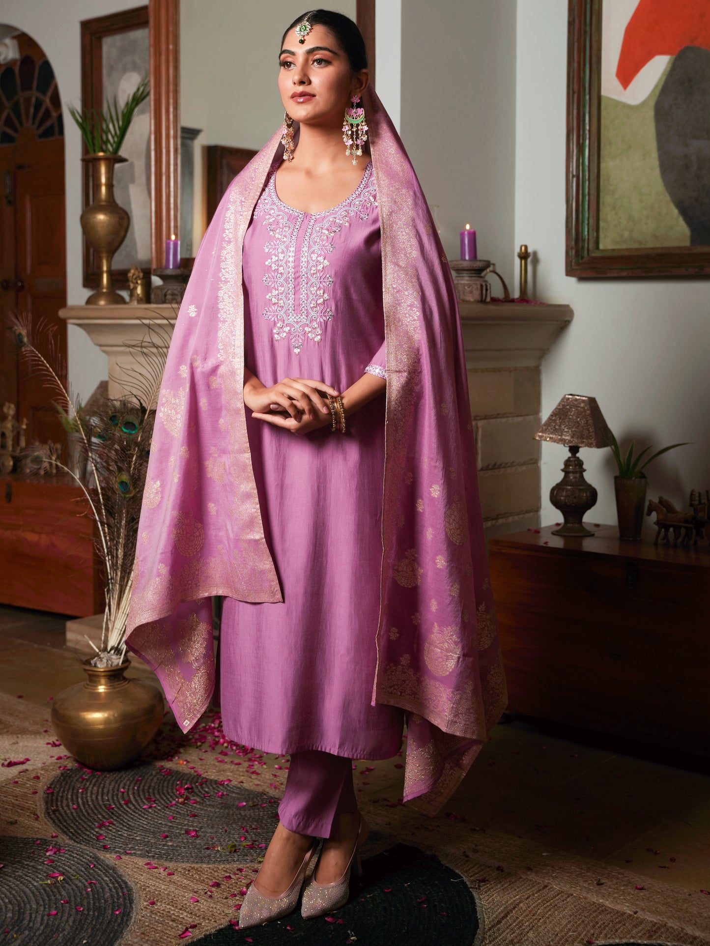 Jacquard Onion Pink Dupatta