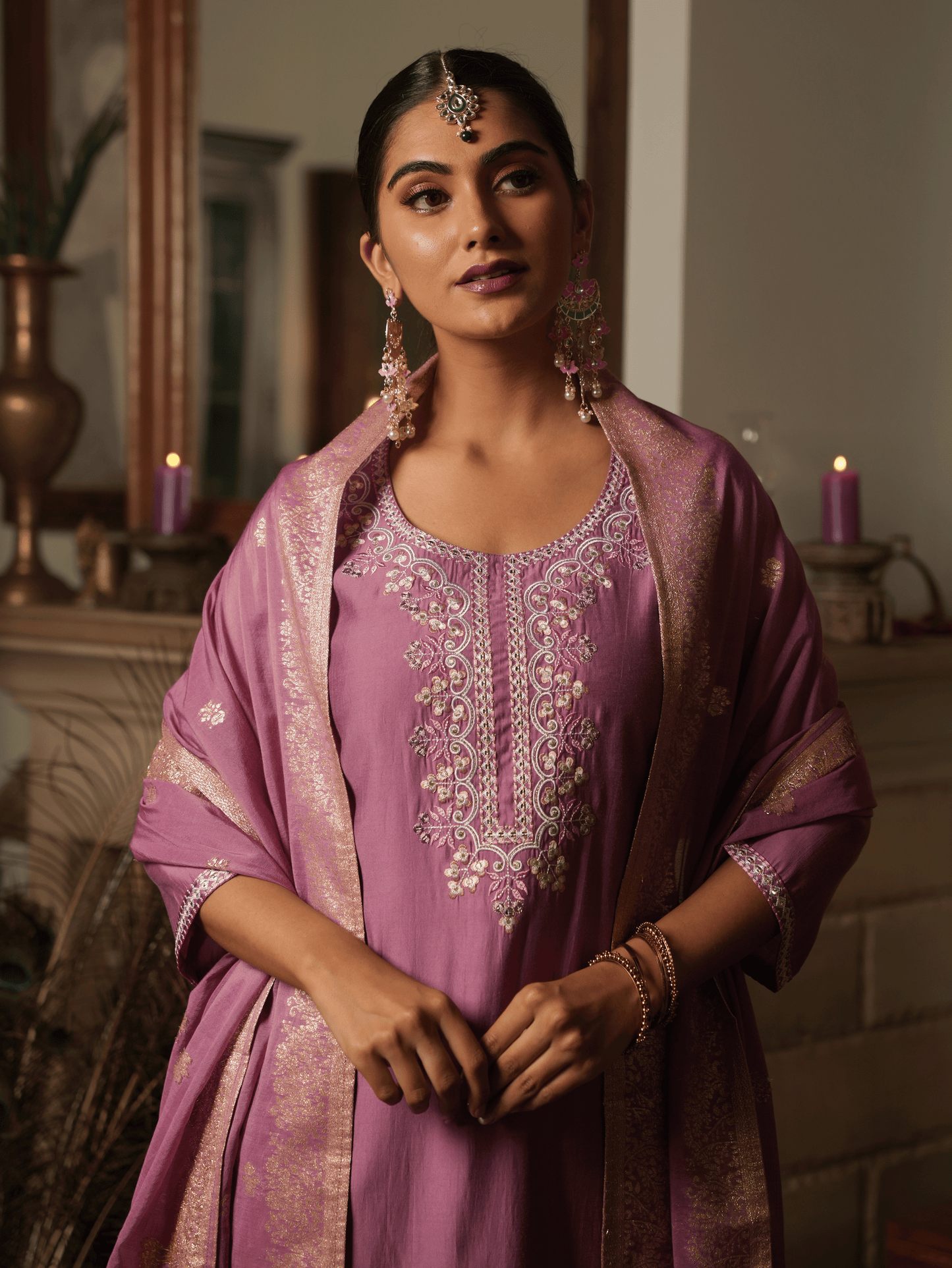 Chanderi Jacquard Onion Pink Dupatta