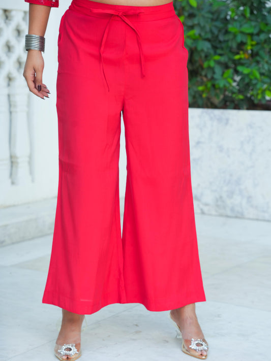 Chanderi Solid Red Trousers