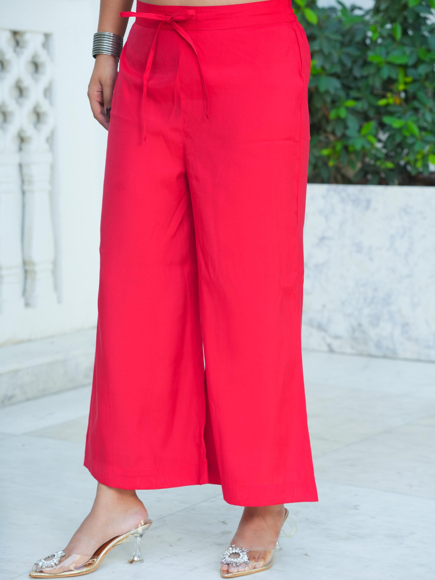 Embroidered Net Solid Red Kurta