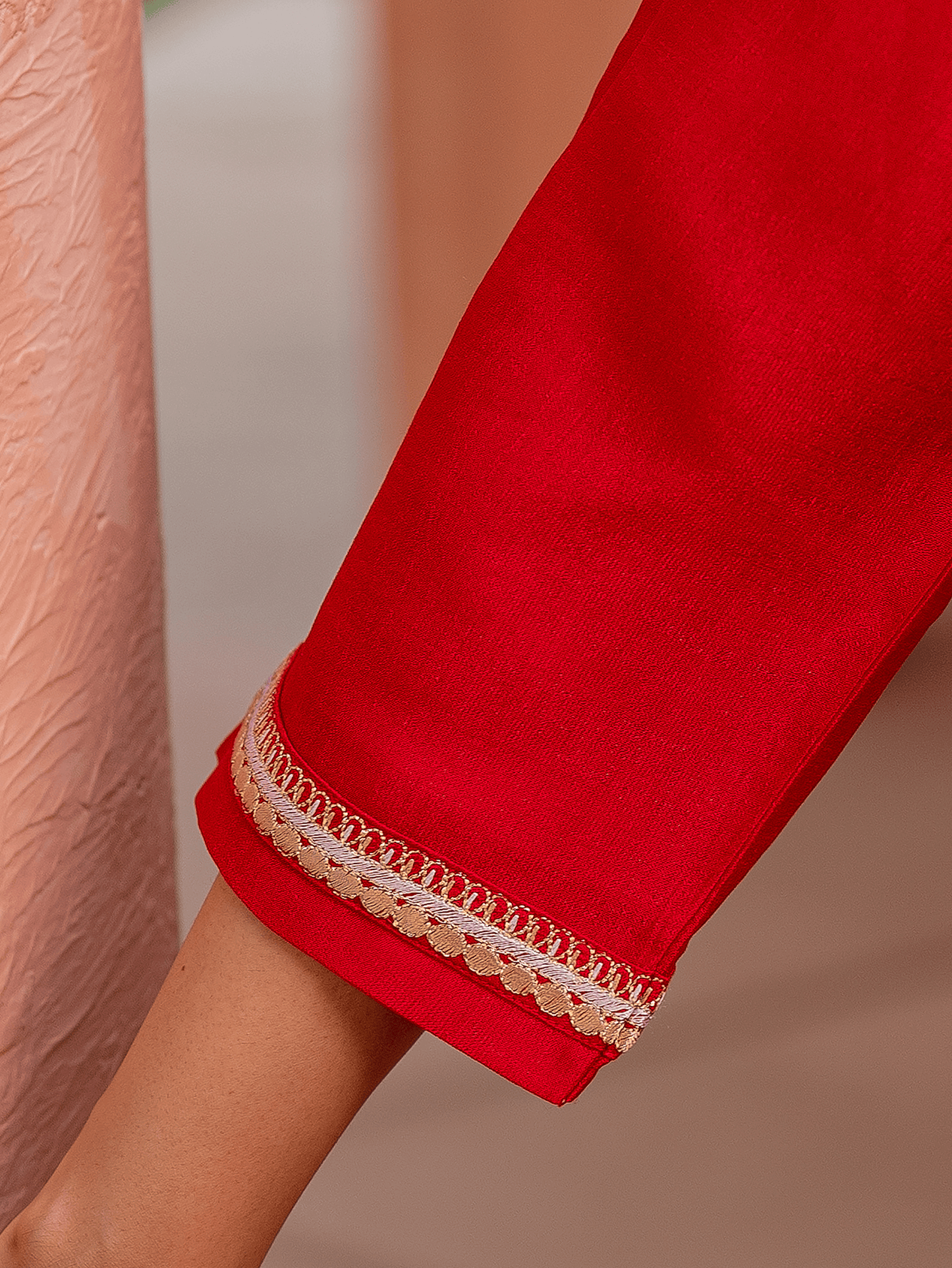 Embroidered Silk Blend Solid Red Straight Kurta