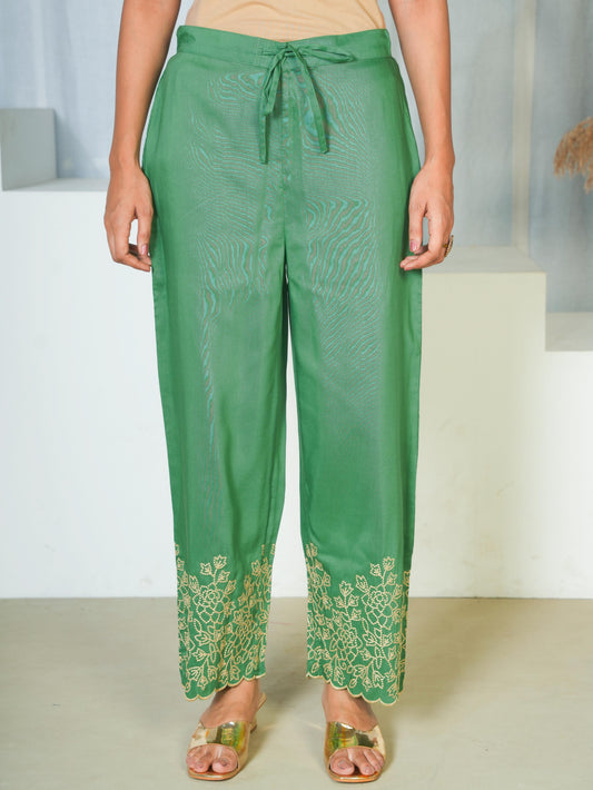 Chiffon Solid Light green Trousers