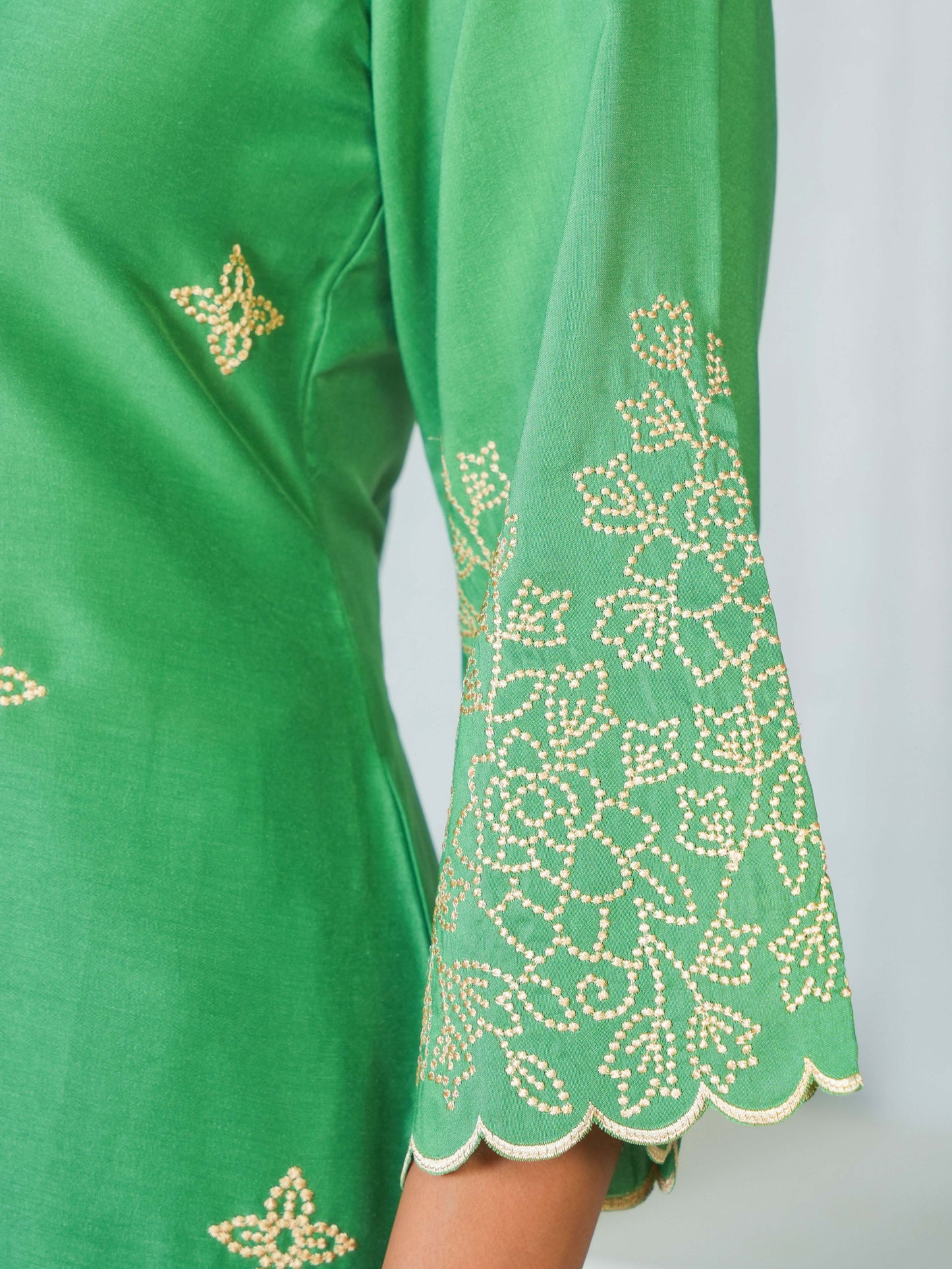 Embroidered Poly Chinon Solid Light green Kurta