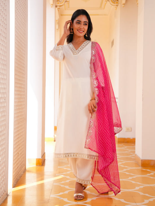 Embroidered Organza Bandhani Dusty Pink Dupatta