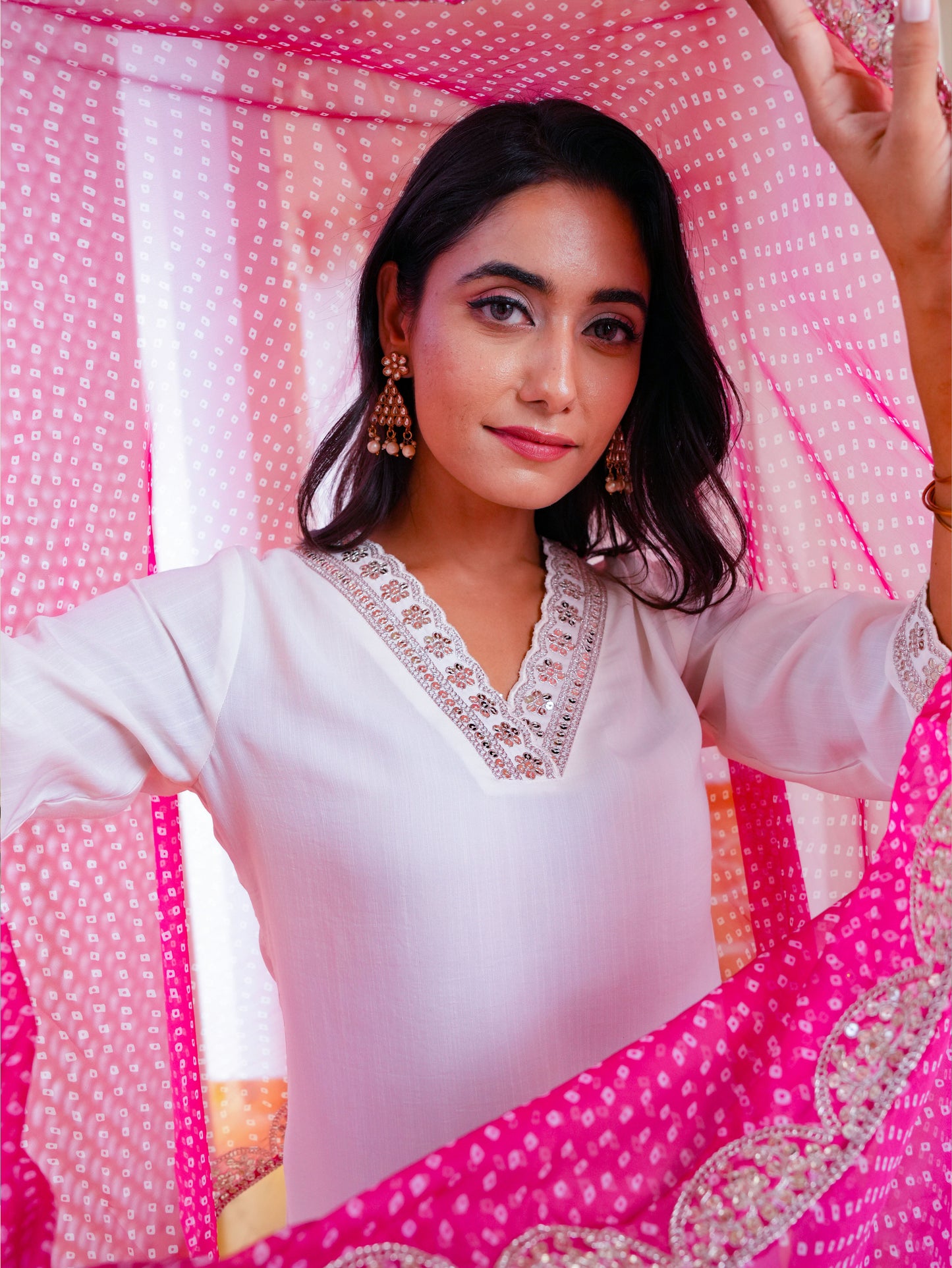 Embroidered Slub Solid Straight Off White Kurta