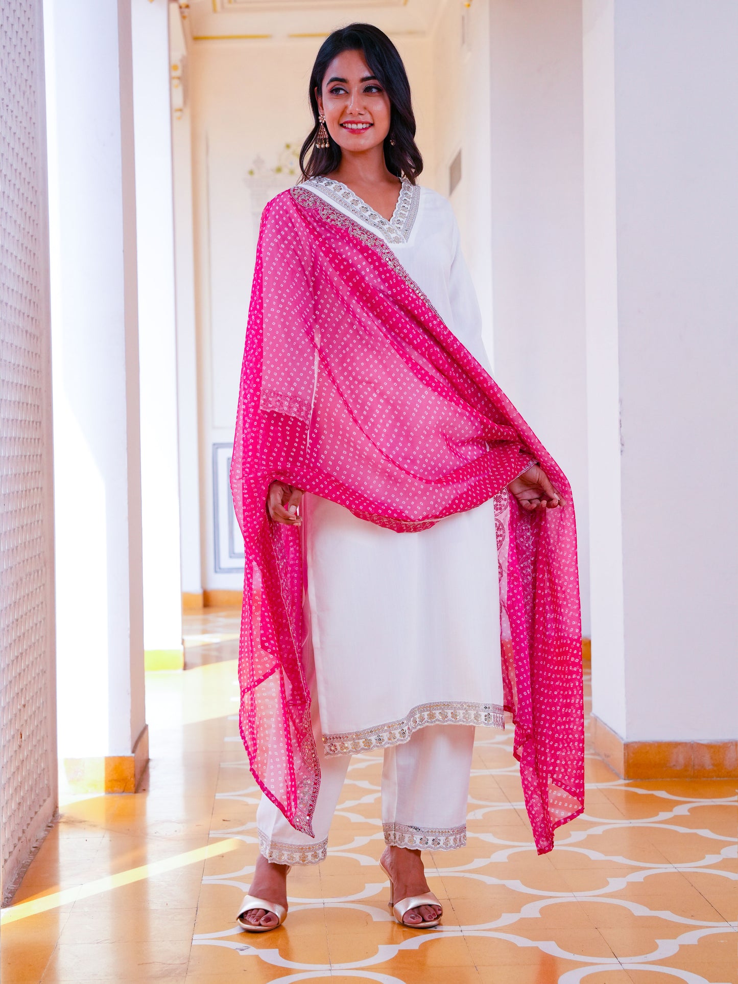Embroidered Slub Solid Straight Off White Kurta