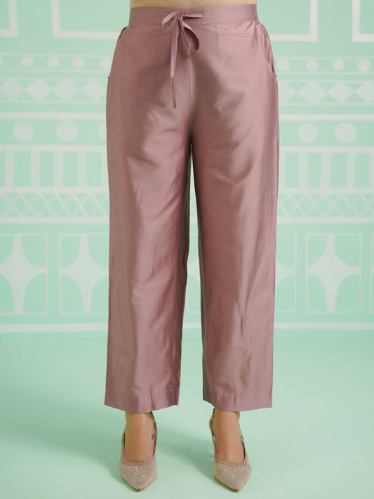 Chanderi Solid Mauve Straight Trousers