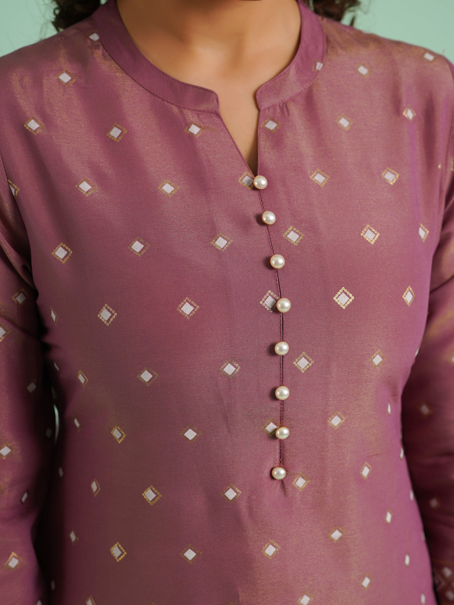 Chanderi Placement Print Straight Mauve Kurta