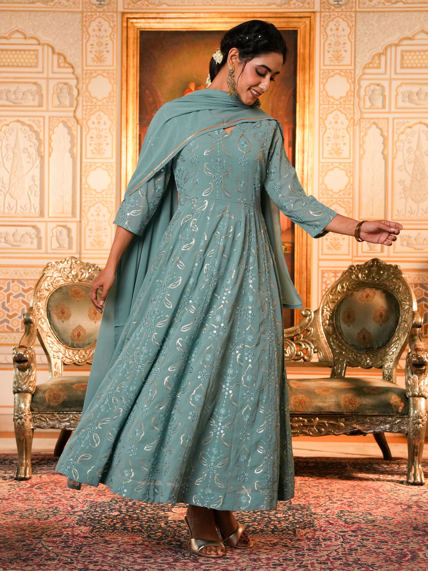Georgette Sea Green Dupatta