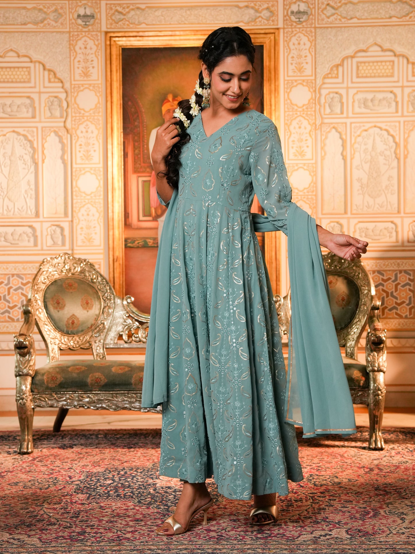 Georgette Sea Green Dupatta